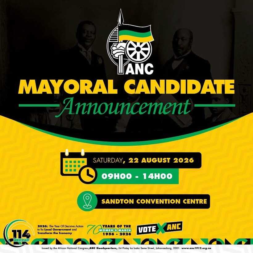 ANC mayoral candidate announcement on 22 August 2026