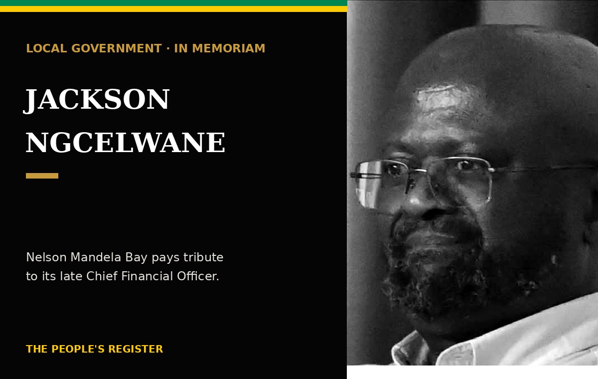 Memorial portrait of Jackson Ngcelwane, Nelson Mandela Bay Municipality Chief Financial Officer