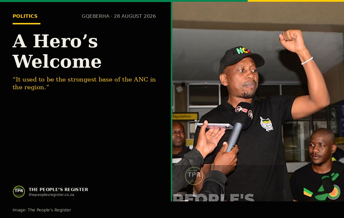 Andile Lungisa addressing ANC members, supporters and members of the media at Chief Dawid Stuurman International Airport