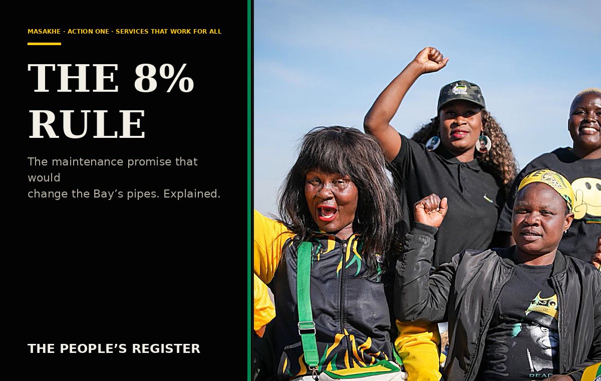 ANC supporters at the Masakhe manifesto launch, artwork for The People’s Register Action One explainer
