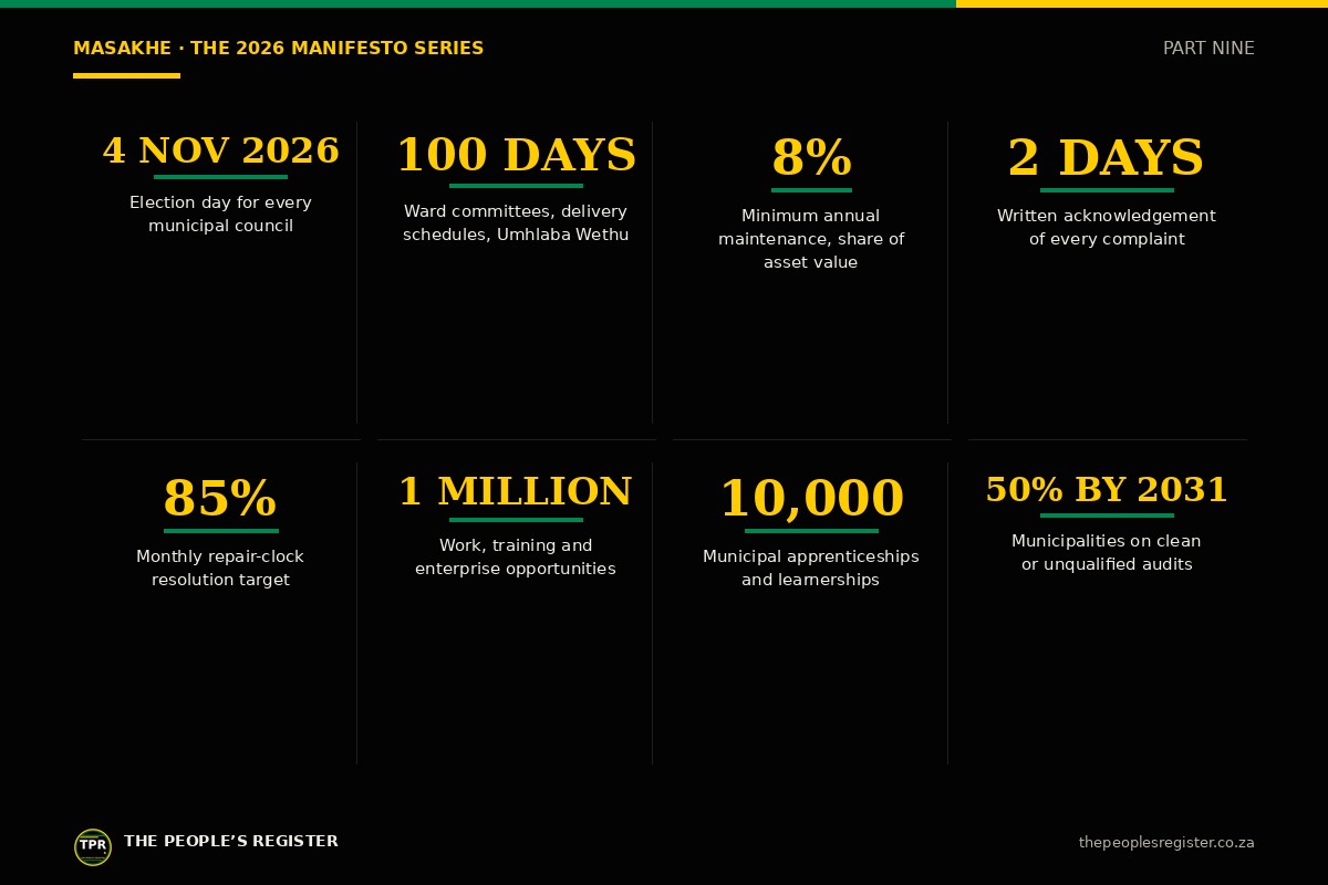 Masakhe by the numbers: election day, 100 days, 8 per cent, two days, 85 per cent, one million, 10,000 and 50 per cent by 2031