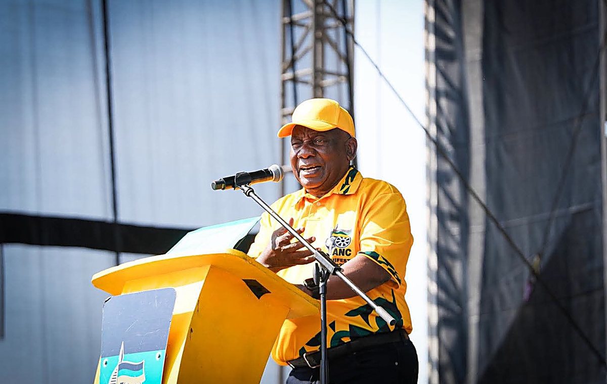 President Cyril Ramaphosa at the podium during the ANC 2026 manifesto launch in Diepsloot