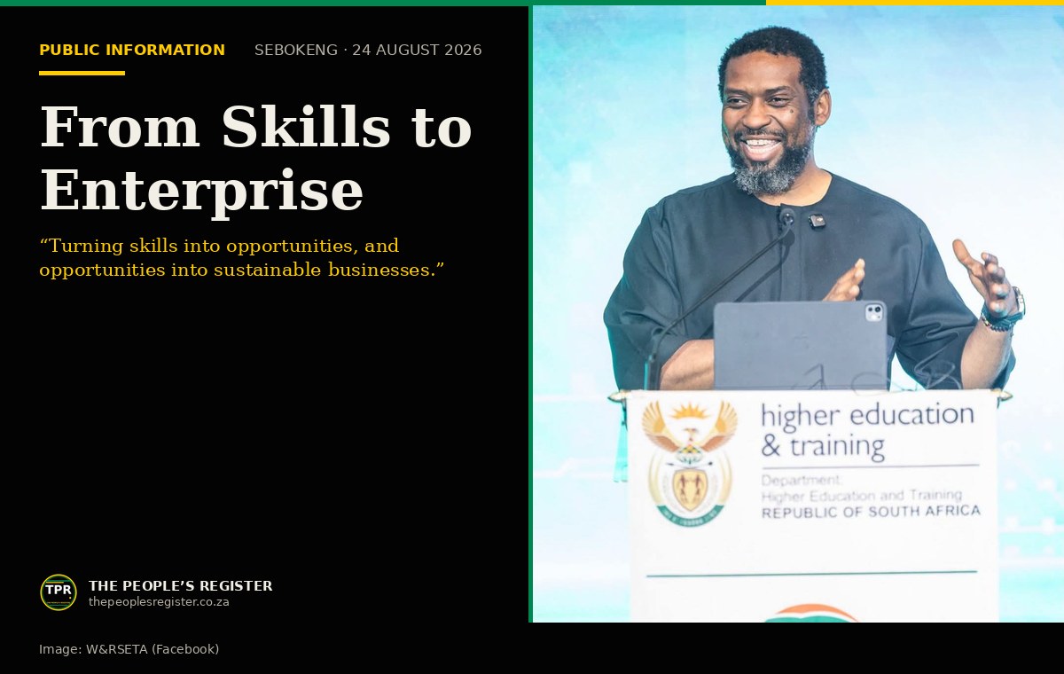 Minister of Higher Education and Training Buti Manamela delivering the keynote at the cellphone-repair container handover in Sebokeng